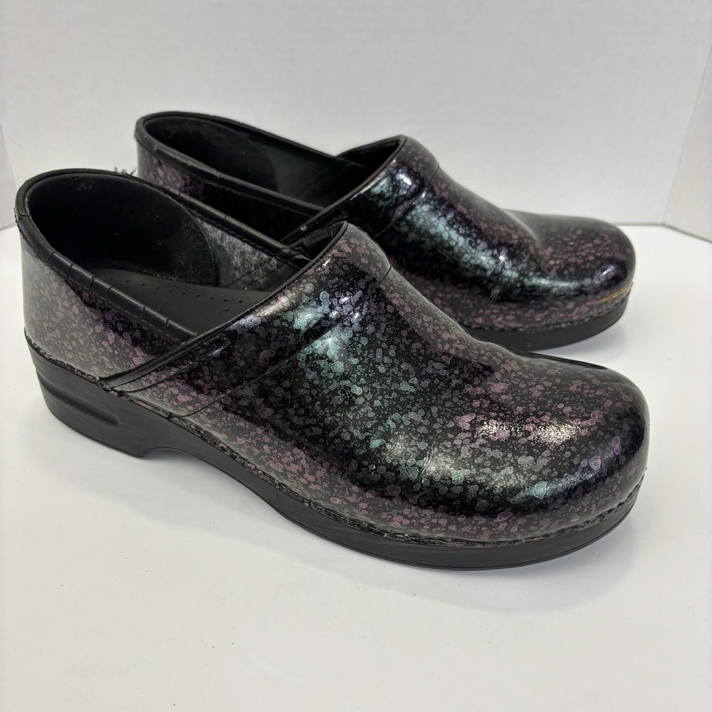 Dansko Patent Leather Clog Shoes Womens 11.5 / 42 Black Iridescent Work Comfort